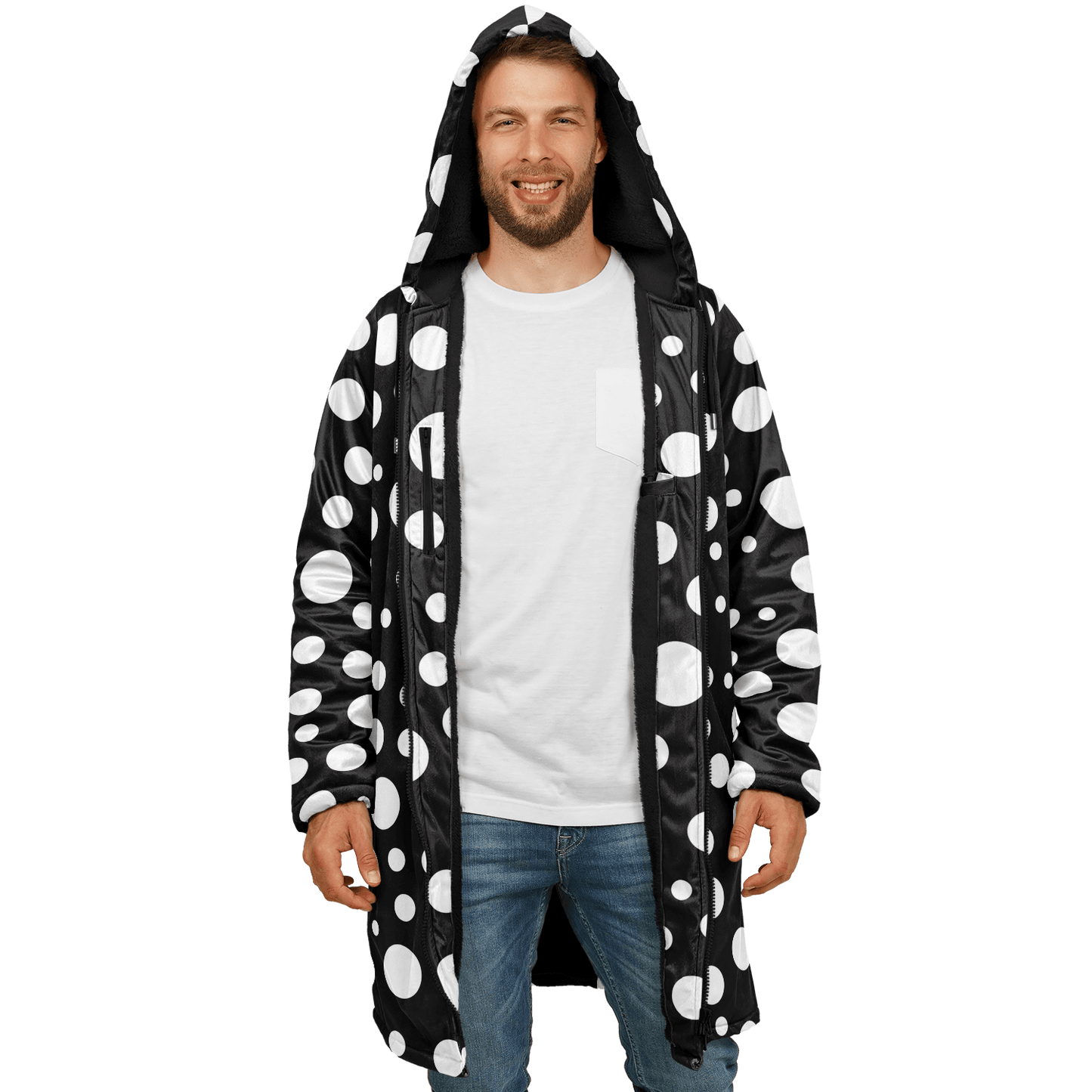 Black & White Polka Dots Cloak With a Zipper