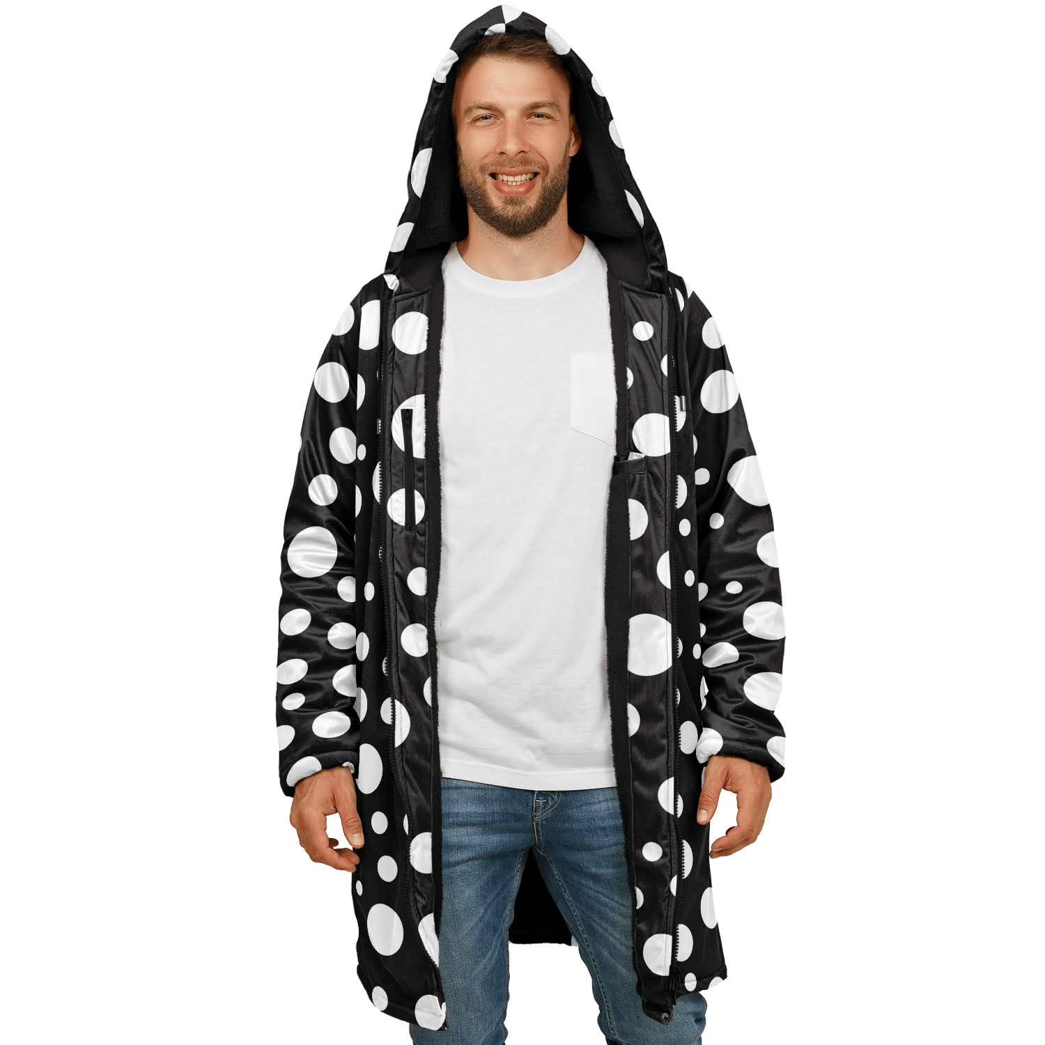 Black & White Polka Dots Cloak With a Zipper