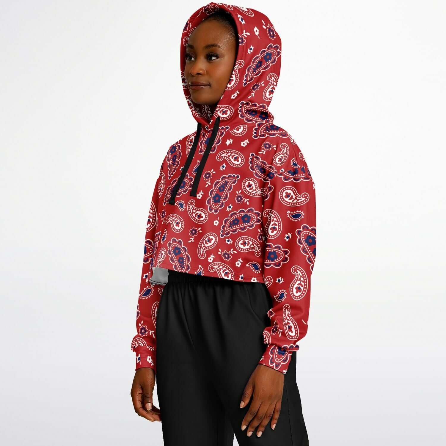 Red Paisley Bandana Cropped Hoodie