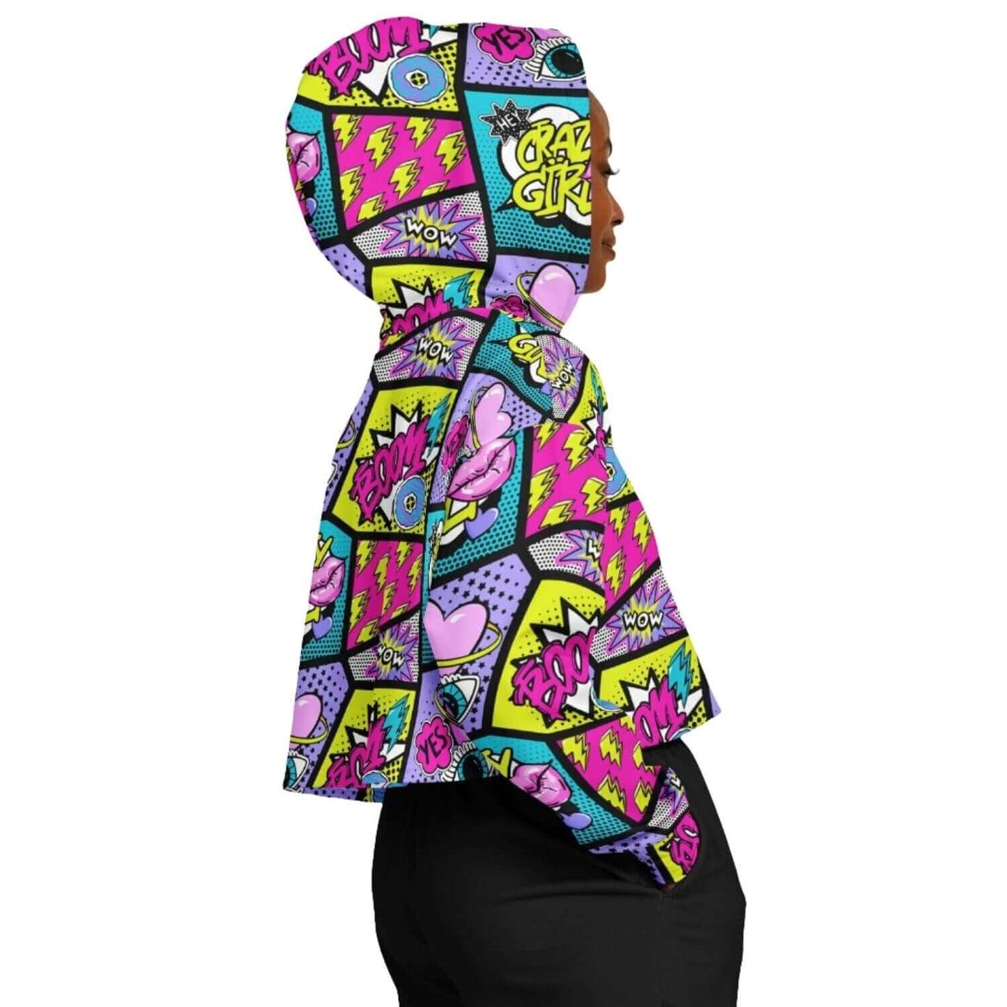 Cropped Hoodie | Pink Blue Yellow Pop Art Craziness