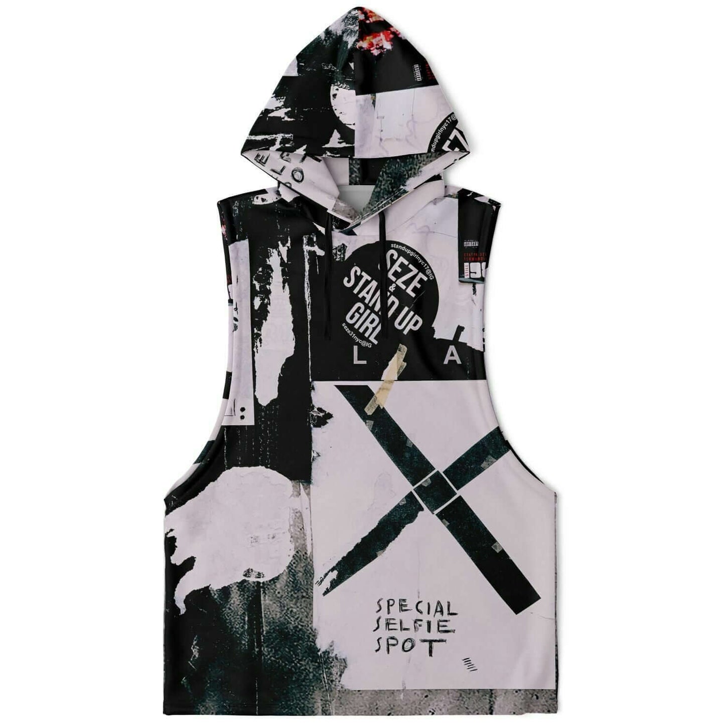 Sleeveless Hoodie For Men | Black & White Street Art