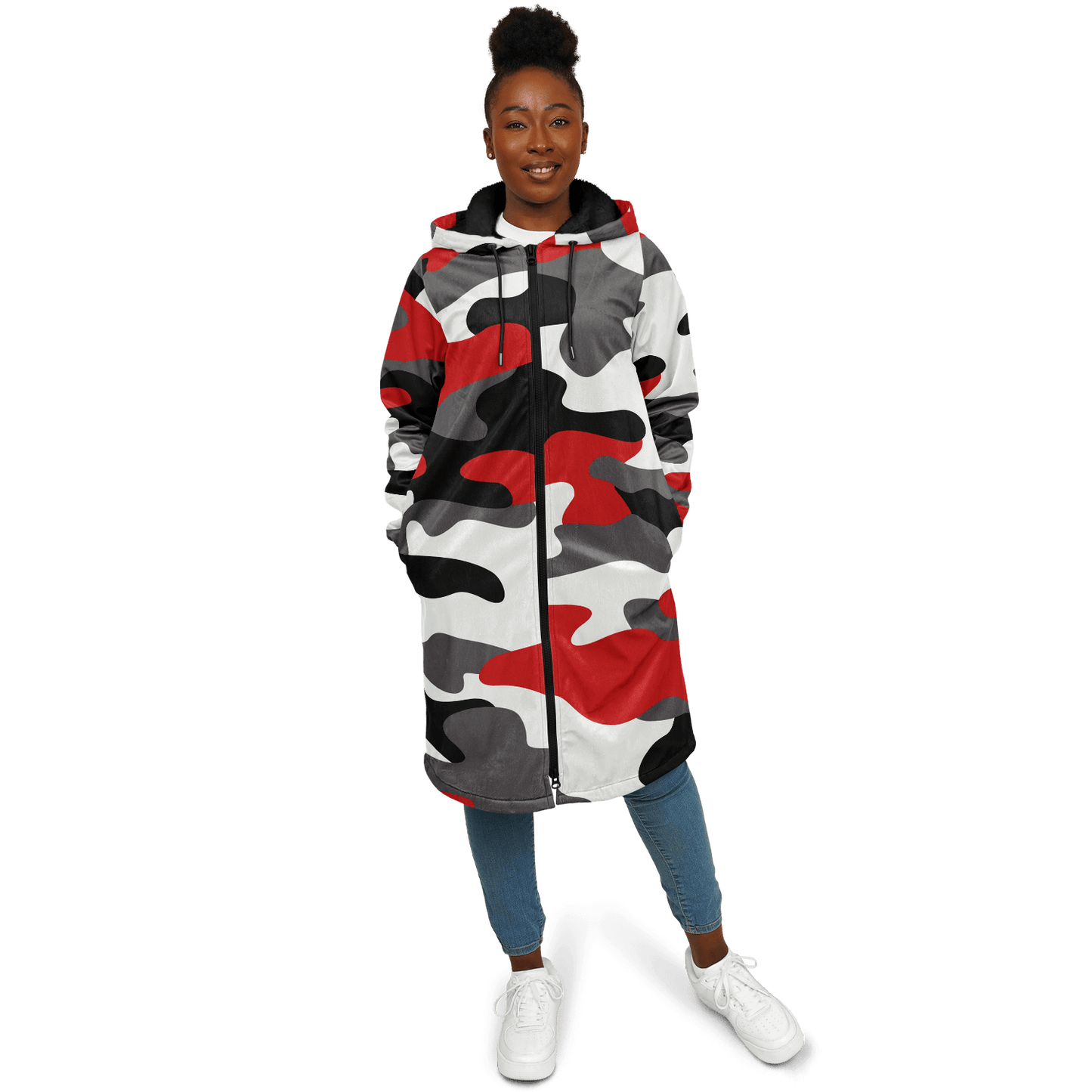 Red Black & White Camo Cloak With a Zipper