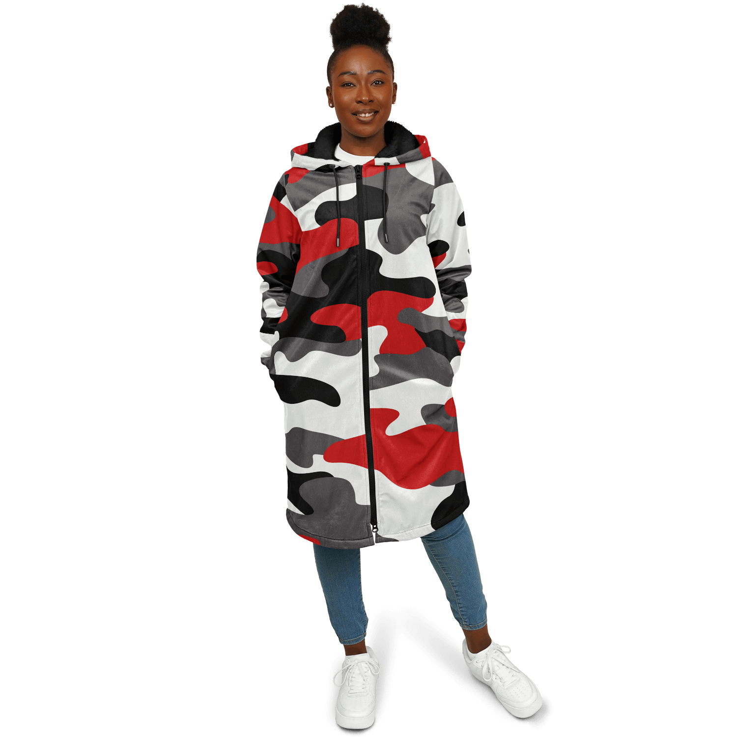 Red Black & White Camo Cloak With a Zipper