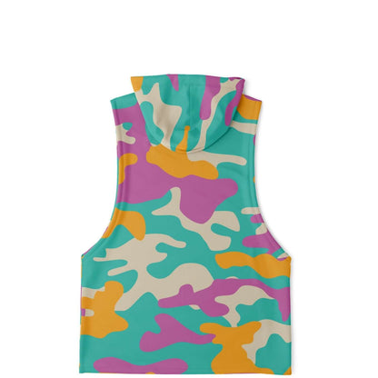 Camo Sleeveless Hoodie | Yellow Orange & Deep Blush