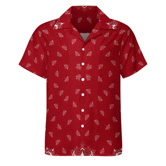 Red Bandana Cuban Collar Shirt