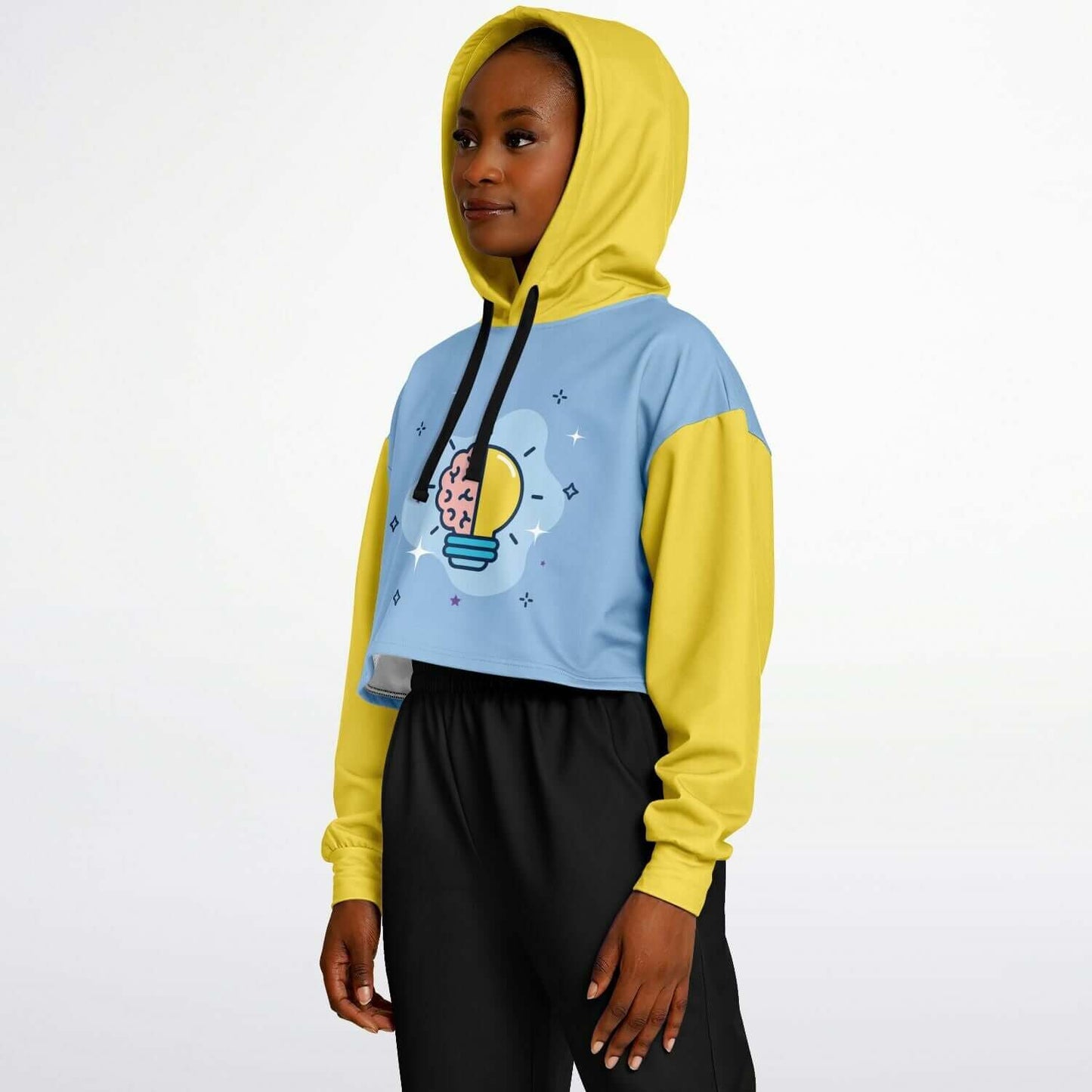 Yellow & Blue Brain Bulb Cropped Hoodie