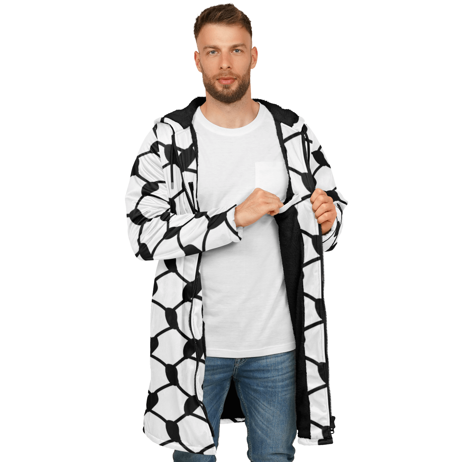 Keffiyeh Cloak With a Zipper | Black & White HD Print