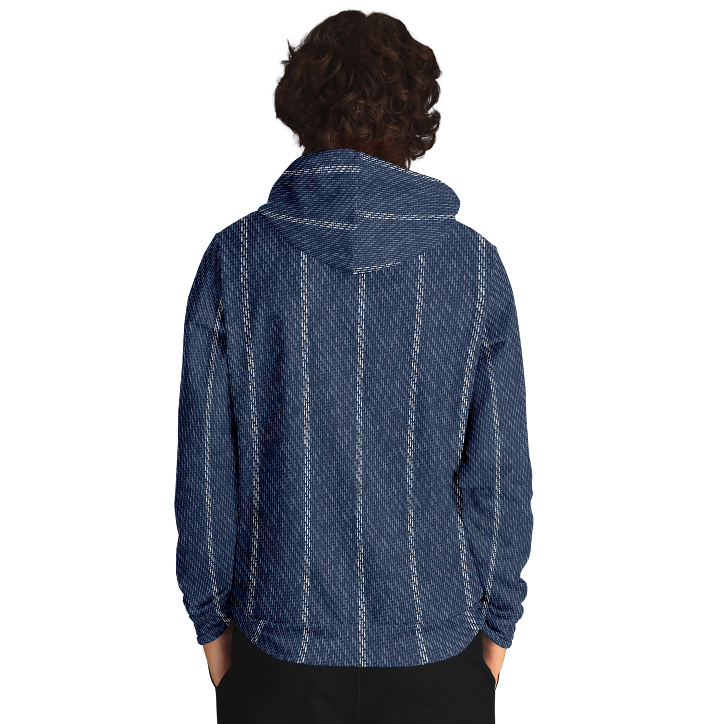 Denim Hoodie | Indigo Blue | Pinstriped Fabric Texture