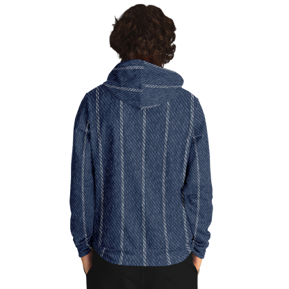 Denim Hoodie | Indigo Blue | Pinstriped Fabric Texture