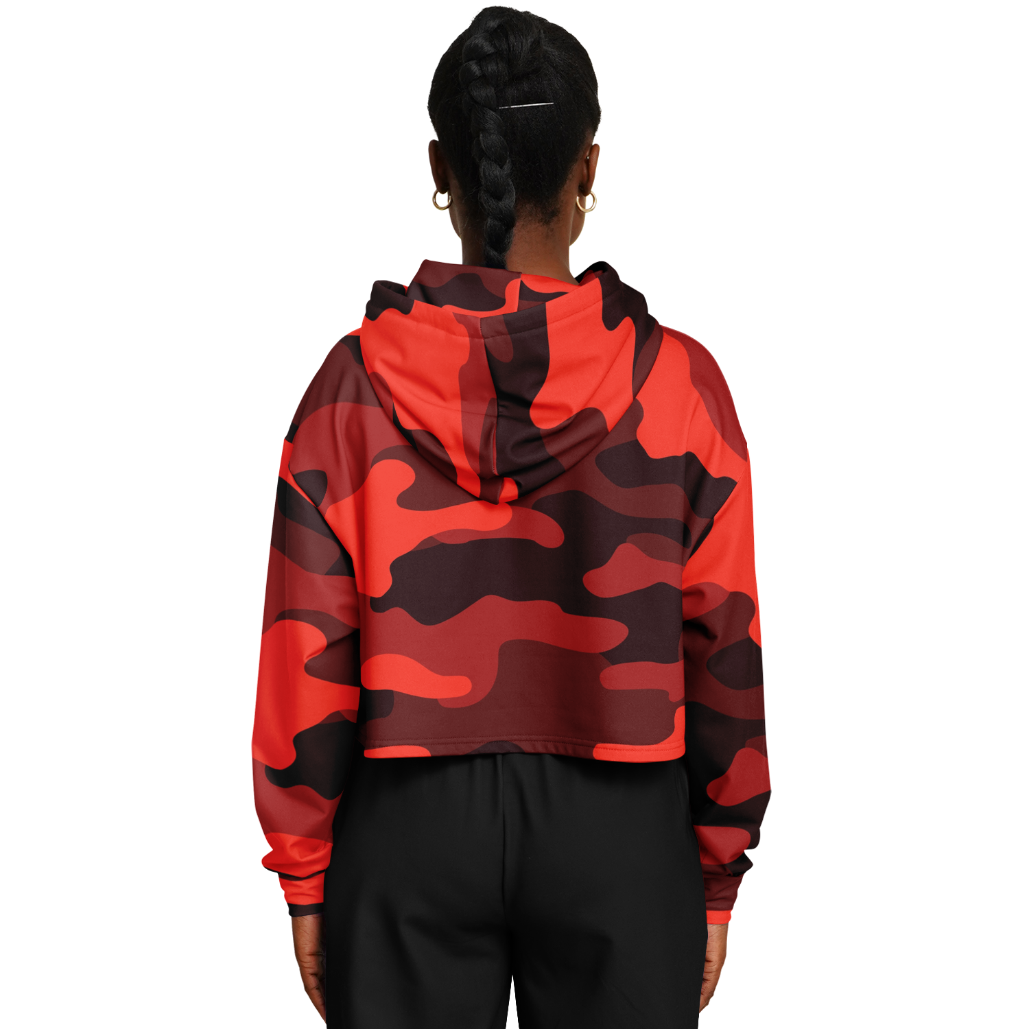 Red Camo Cropped Hoodie For Women