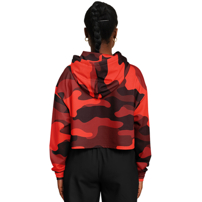 Red Camo Cropped Hoodie For Women