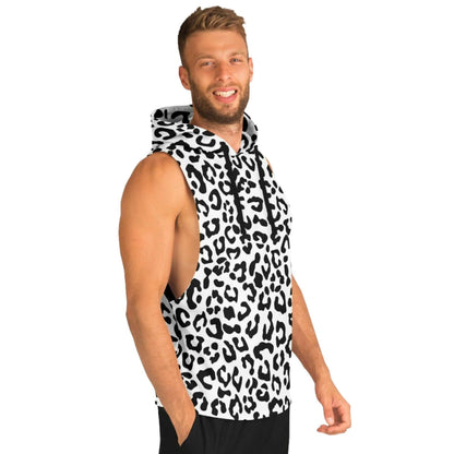Black & White Leopard Sleeveless Hoodie For Men