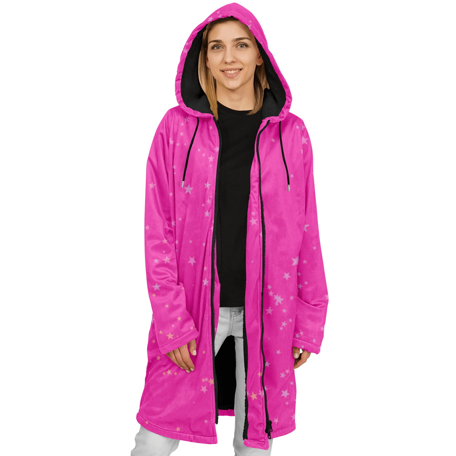 Funky Deep Pink Stars Zipper Cloak | Ribooa