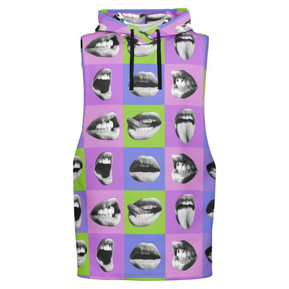 Blue Sleeveless Hoodie | Open Mouth Pop Art