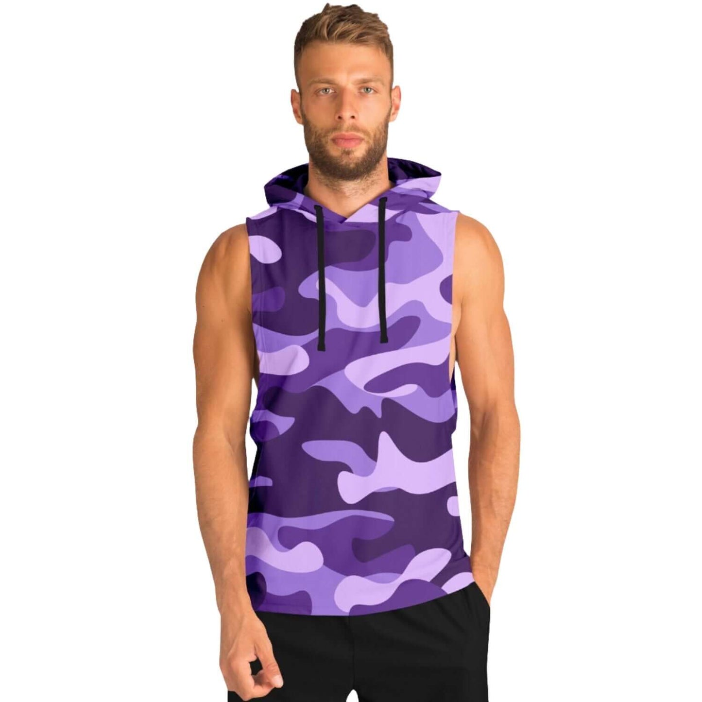 Purple Camo Sleeveless Hoodie For Men