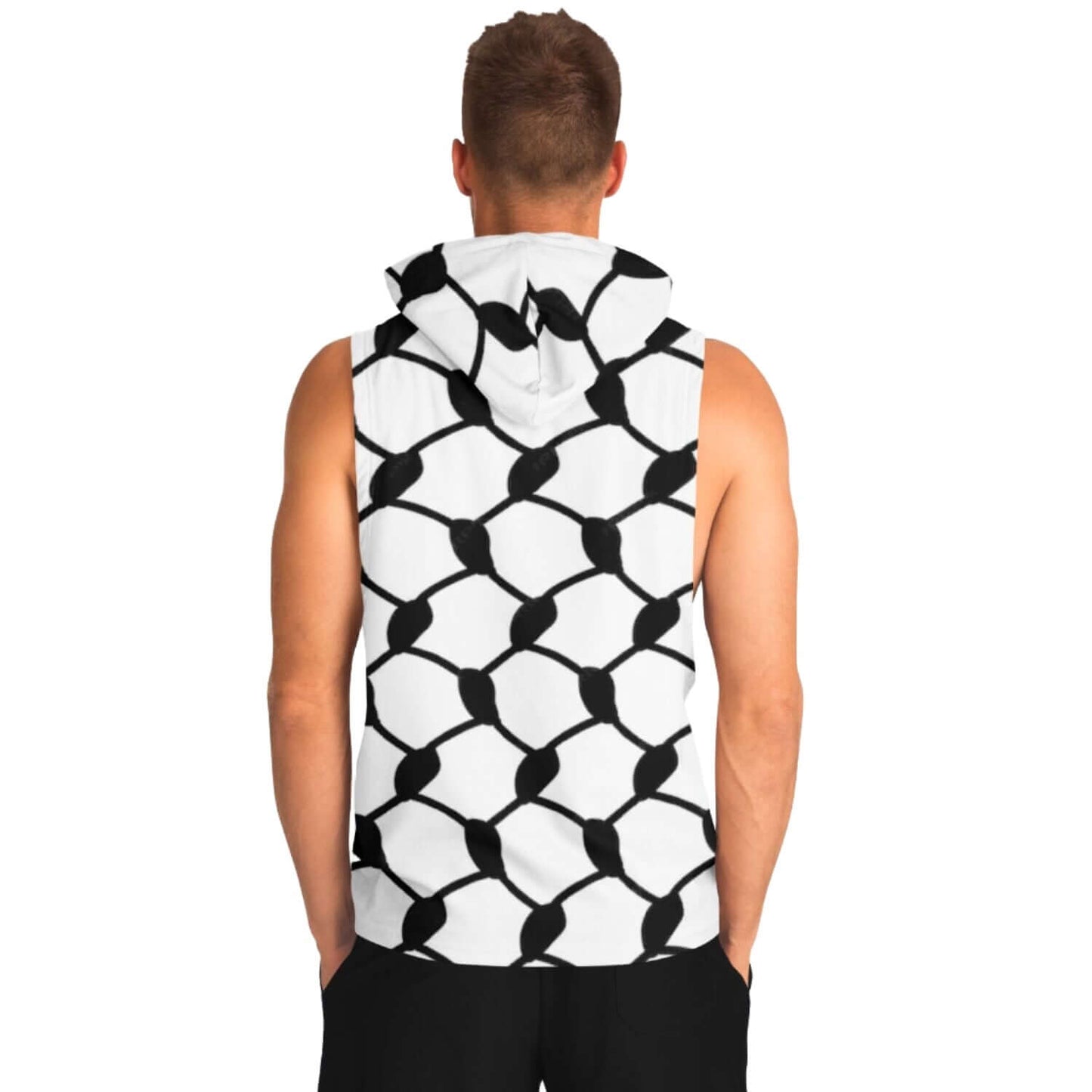 Keffiyeh Sleeveless Hoodie For Men | Black / White HD