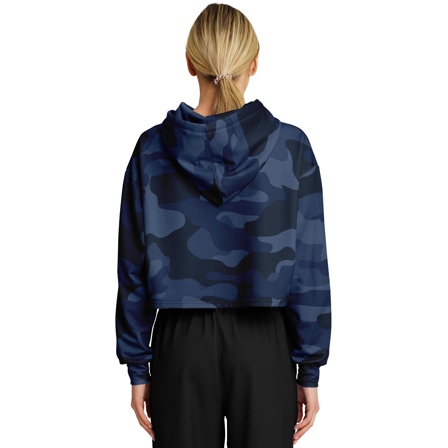 Deep Blue Camo Cropped Hoodie For Women