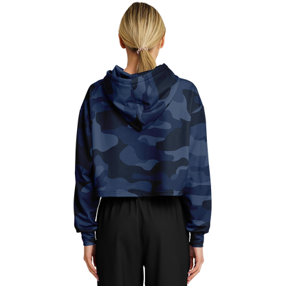 Deep Blue Camo Cropped Hoodie For Women