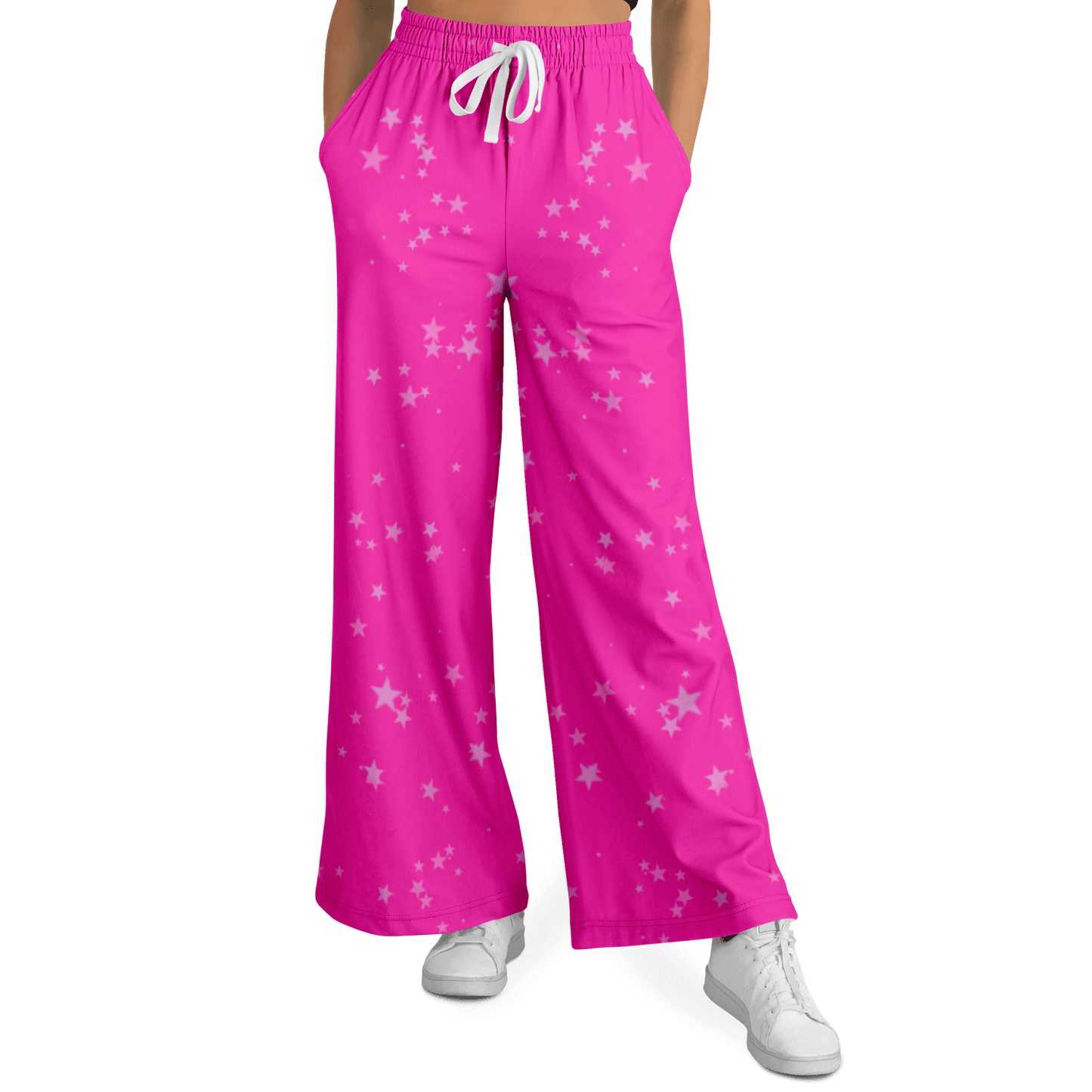 Women's Wide Leg Pants | Pink Stars HD Print