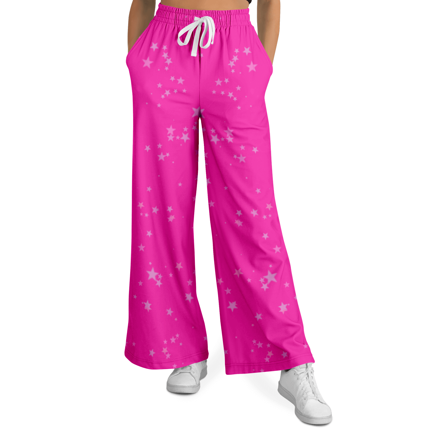 Women's Wide Leg Pants | Pink Stars HD Print