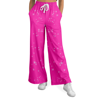 Women's Wide Leg Pants | Pink Stars HD Print