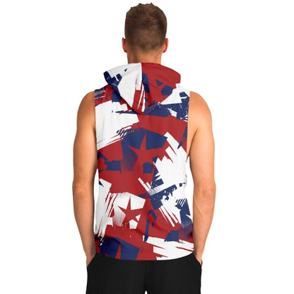 Red Blue White Sleeveless Hoodie | Abstract Stars