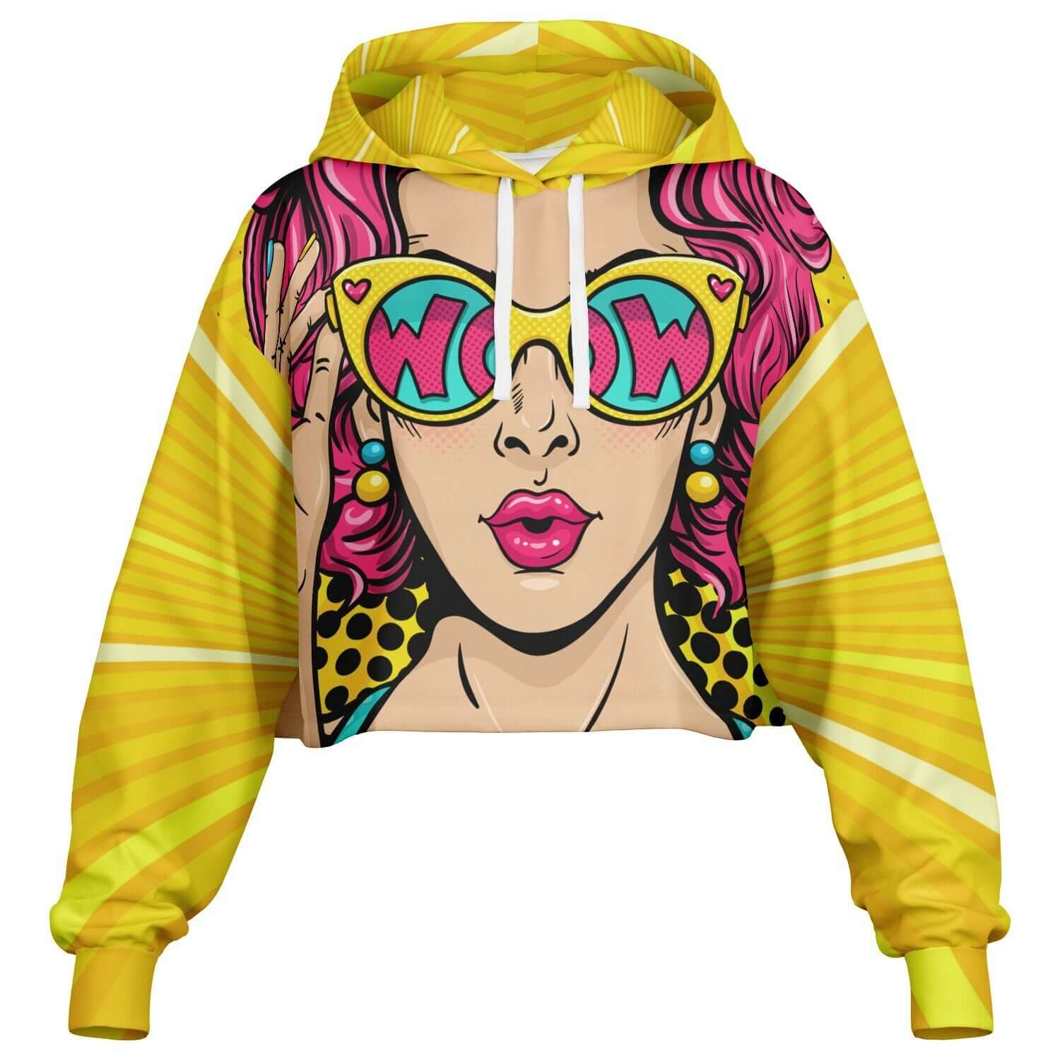 WOW Lady Yellow Cropped Hoodie