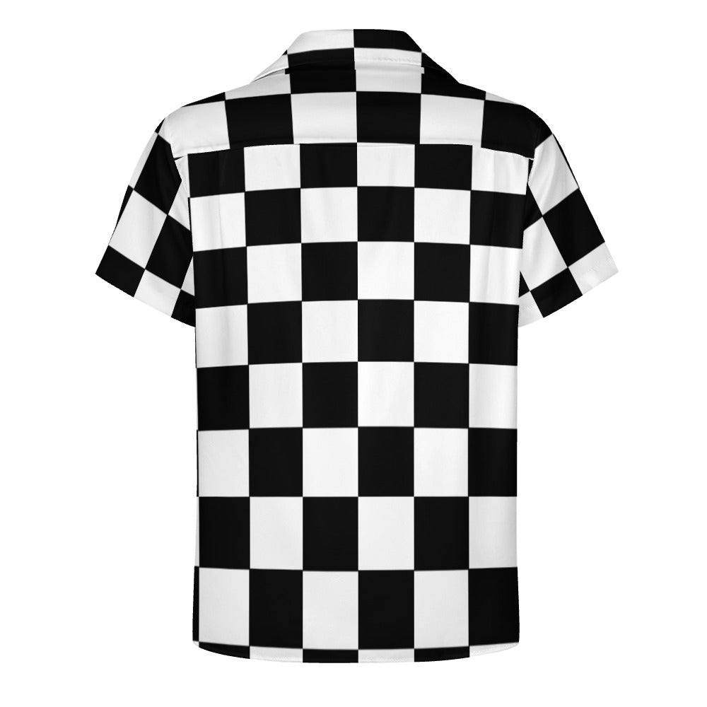 Cuban collar shirt | Black & White Chess Board