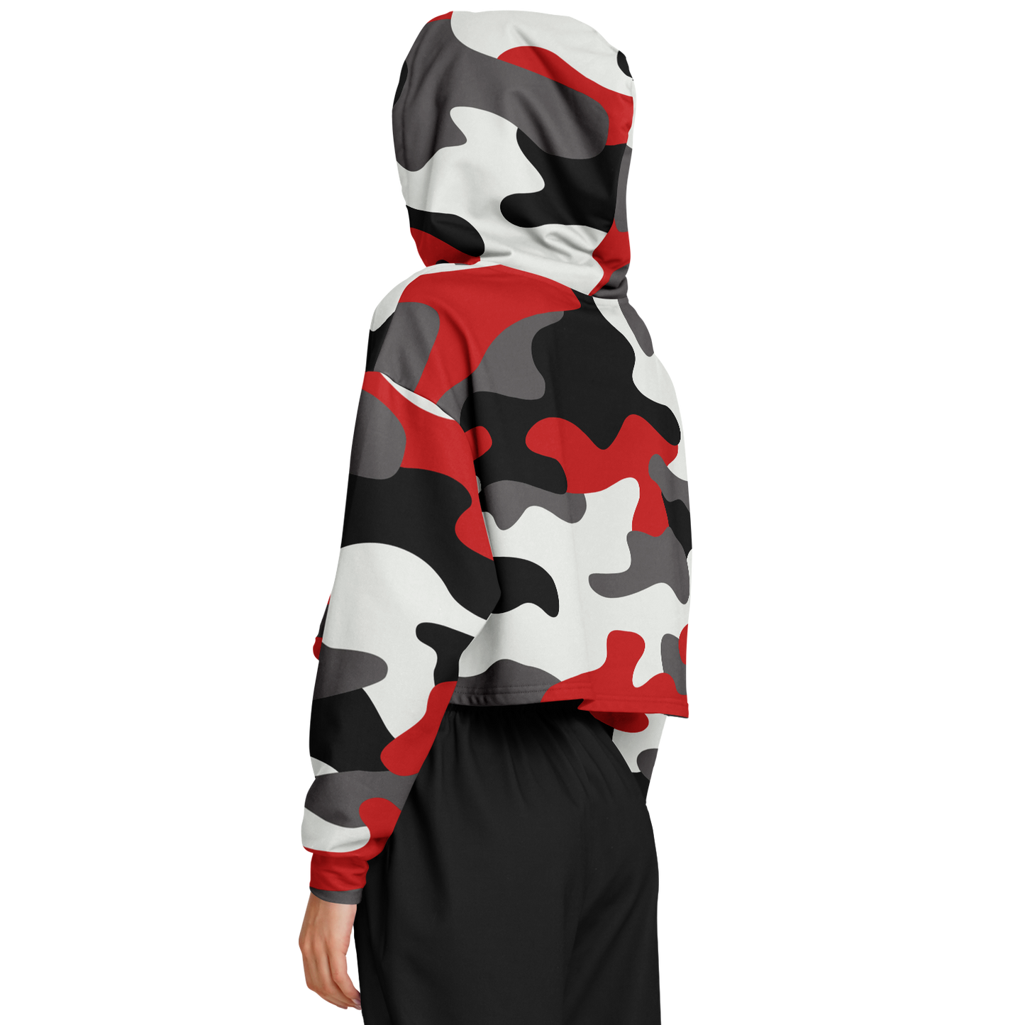 Red Black & White Camo Cropped Hoodie