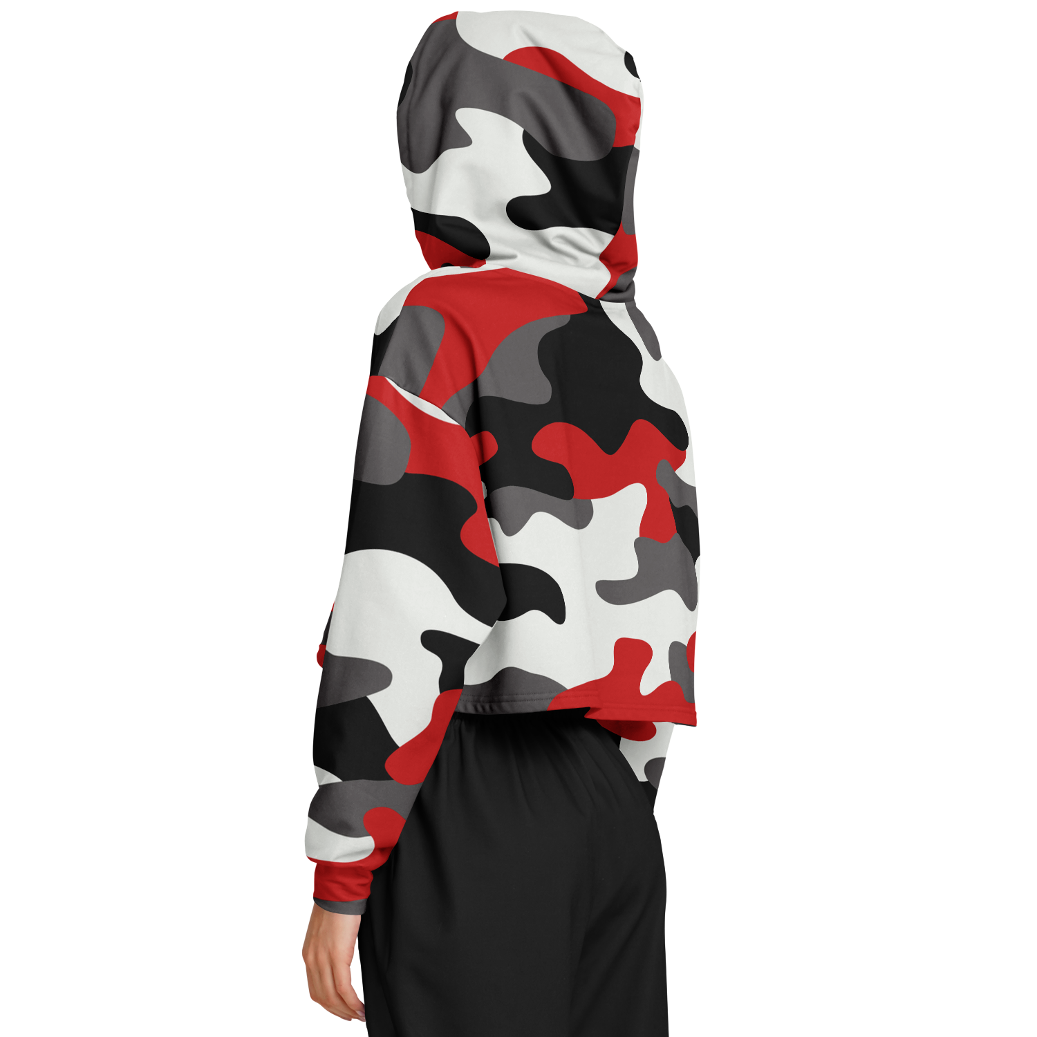 Red Black & White Camo Cropped Hoodie