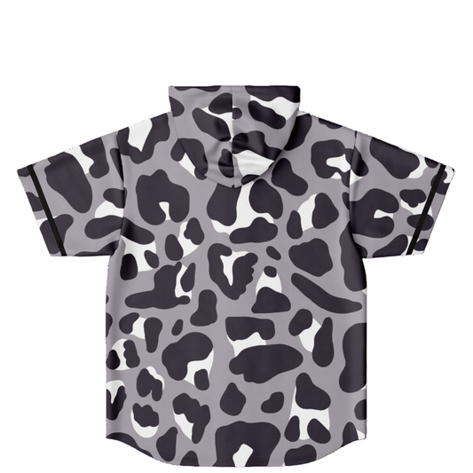 Hooded Baseball Jersey | Monochrome Leopard