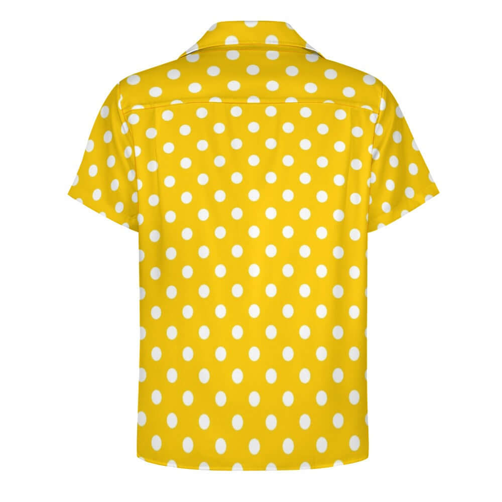 Yellow Cuban Collar Shirt With White Polka Dots