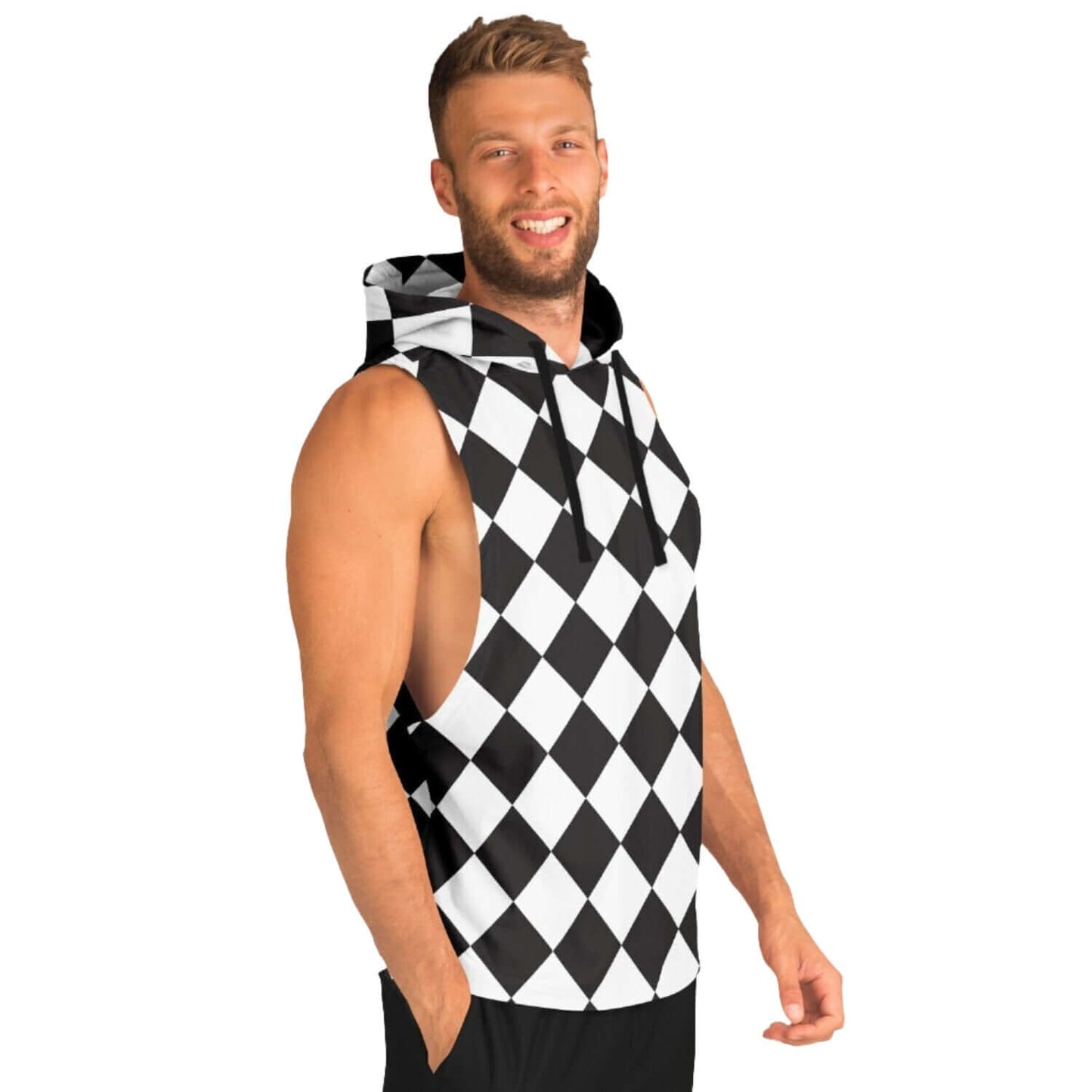 Sleeveless Hoodie For Men | Black & White Diamond