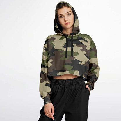 Camo Cropped Hoodie | Mongoose Green & Dark Olive