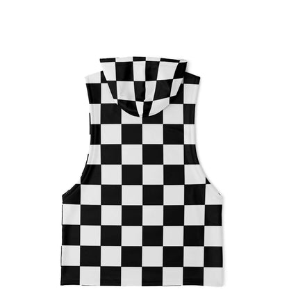 Sleeveless Hoodie For Men | Black & White Chess Board