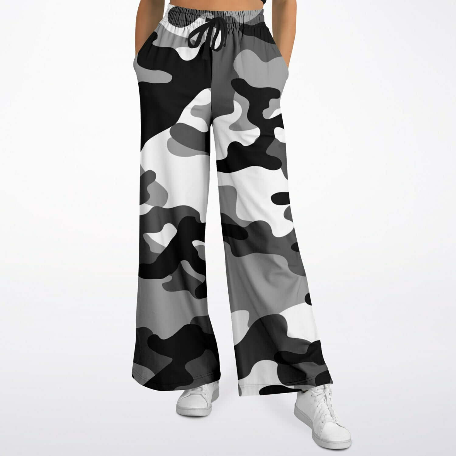 Camo Wide Leg Pants For Women | Black Gray & White