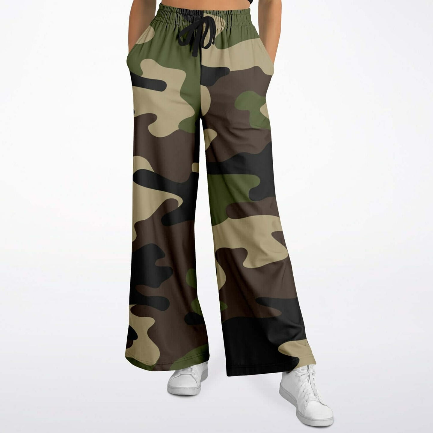 Camo Wide Leg Pants For Women | Olive Green & Brown