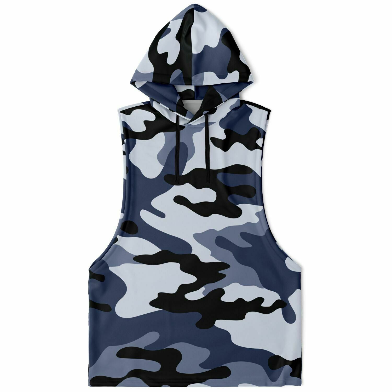 Blue Camouflage Sleeveless Hoodie For Men