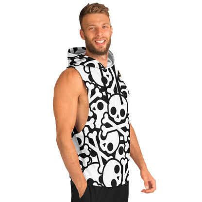 Sleeveless Hoodie For Men | Black & White Skulls