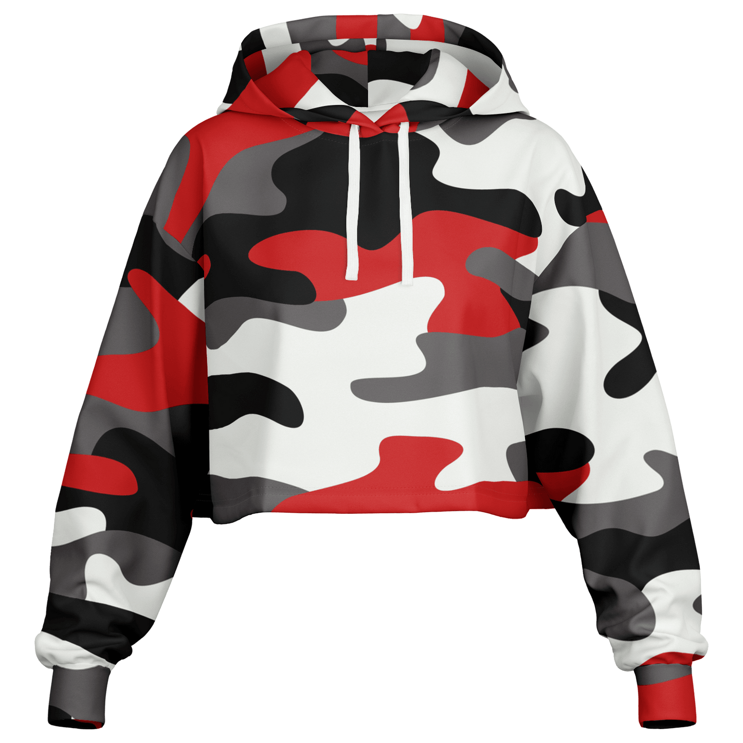 Red Black & White Camo Cropped Hoodie