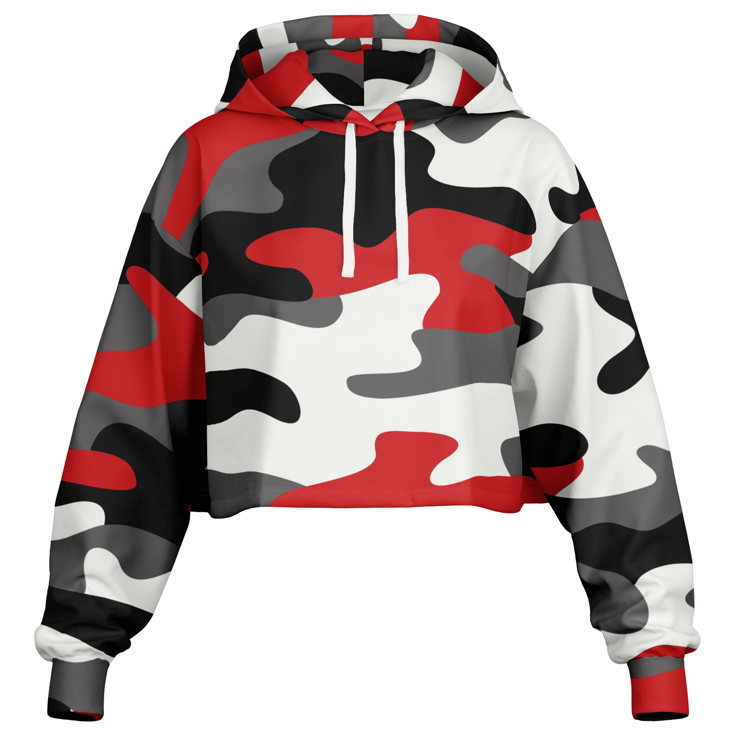 Red Black & White Camo Cropped Hoodie