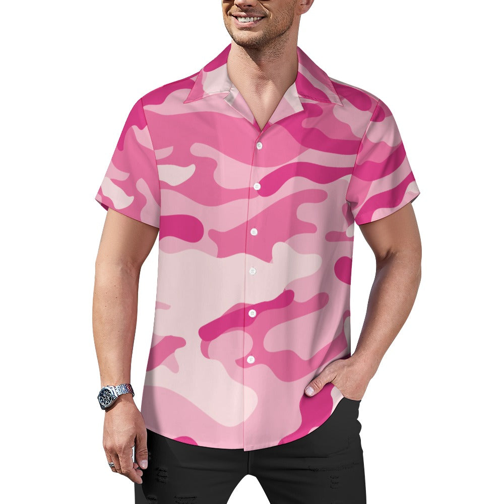 Lavender Pink Camouflage Cuban Collar Shirt