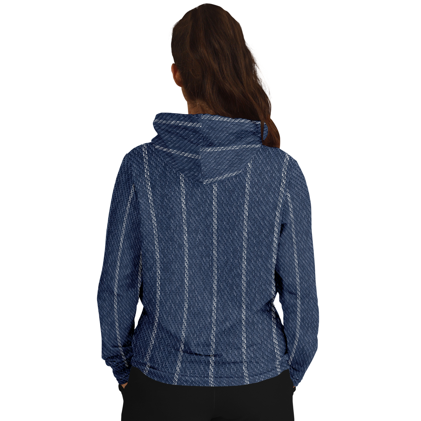 Denim Hoodie | Indigo Blue | Pinstriped Fabric Texture