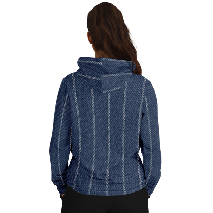 Denim Hoodie | Indigo Blue | Pinstriped Fabric Texture