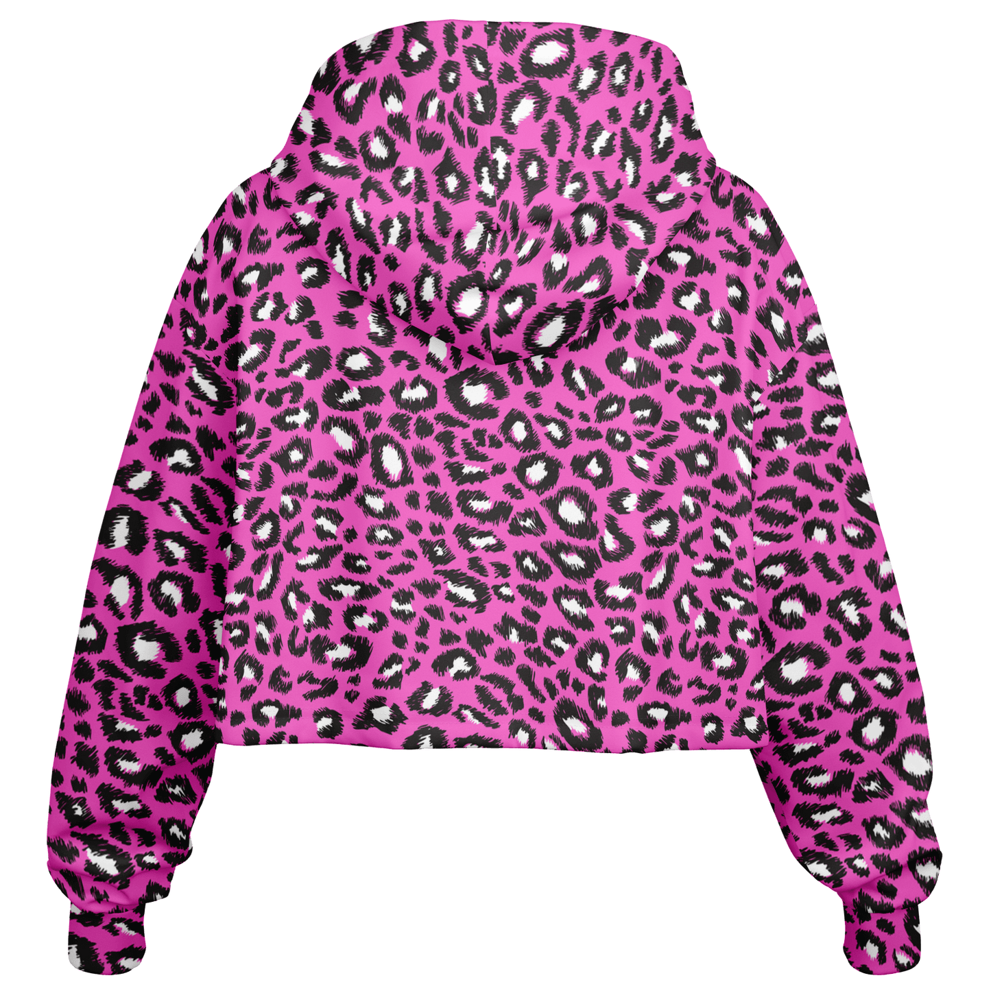 Leopard Cropped Hoodie | Black & Hot Pink Pattern