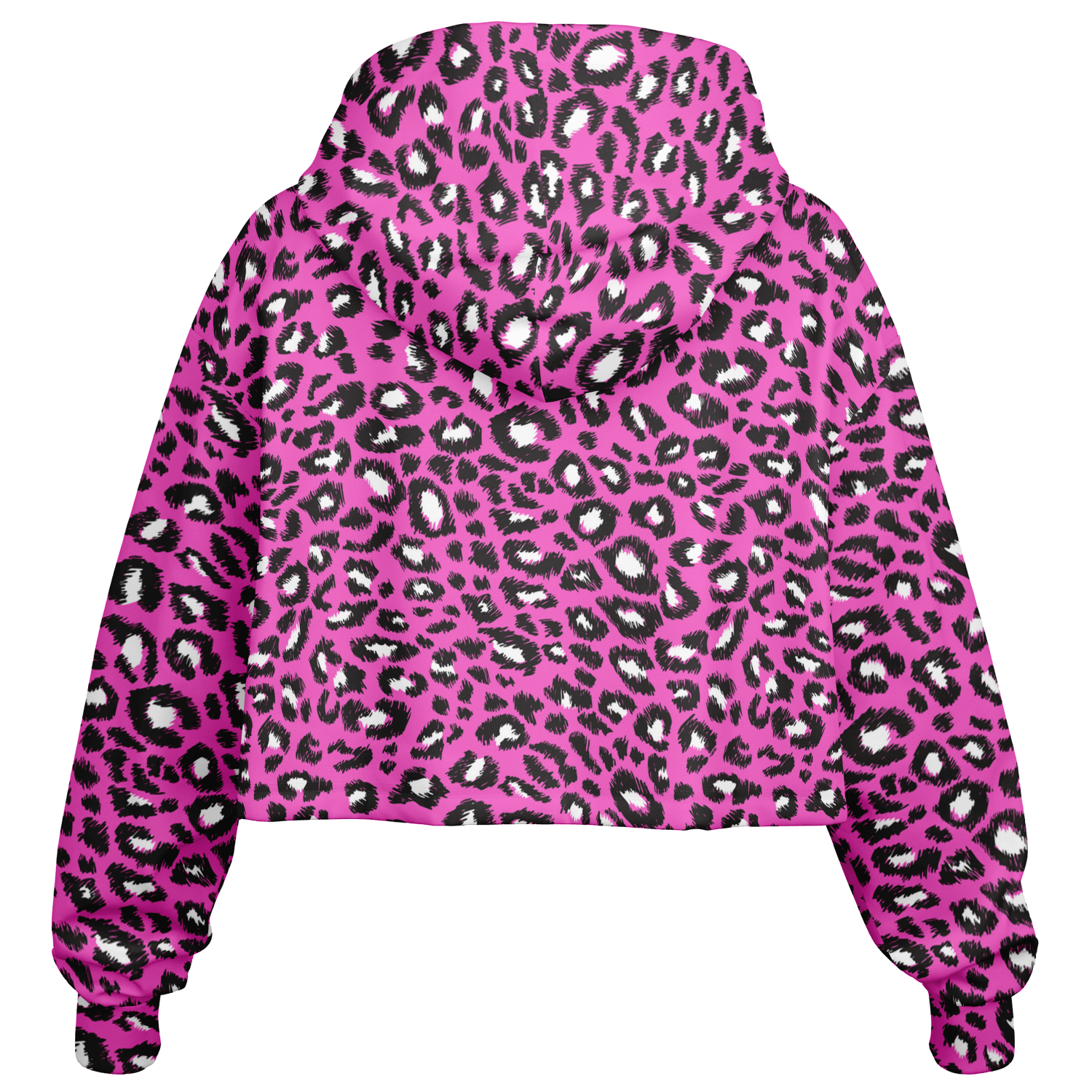 Leopard Cropped Hoodie | Black & Hot Pink Pattern