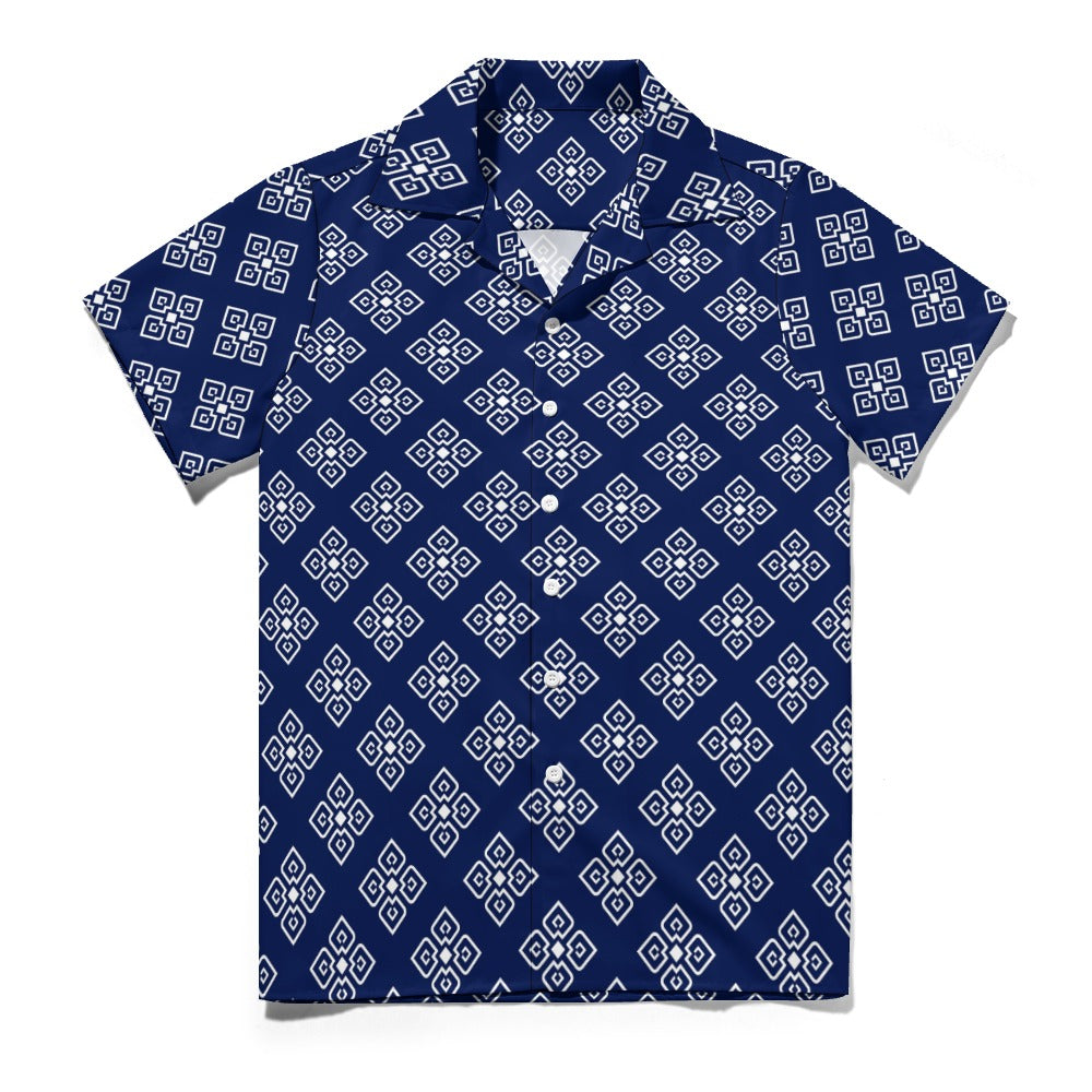 Blue Ethnic Pattern | Cuban Collar Shirt