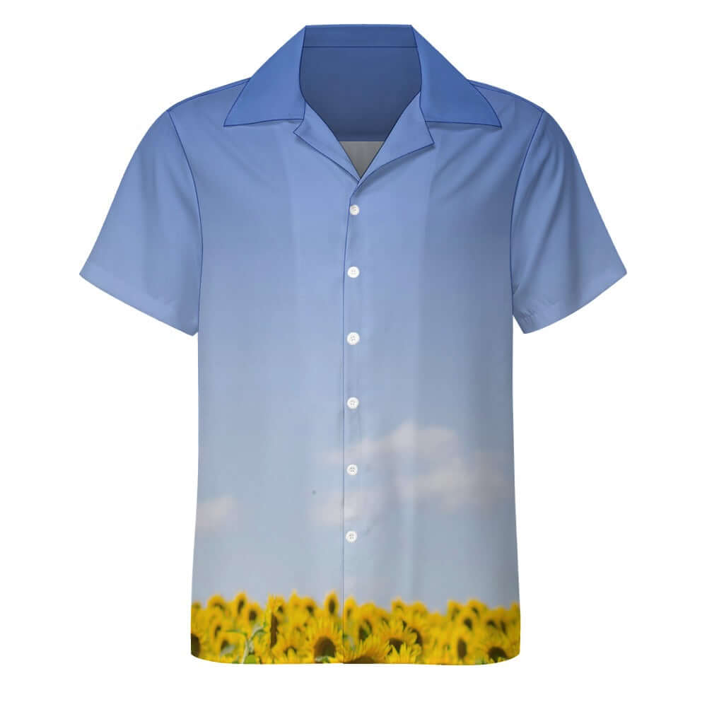 Sunflowers Blue Cuban Collar Shirt