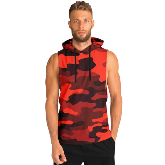 Scarlet Red & Black Camo Sleeveless Hoodie