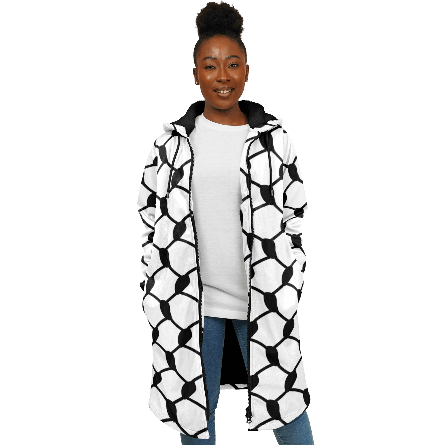 Keffiyeh Cloak With a Zipper | Black & White HD Print